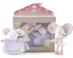 Meiya & Alvin: Muis MEIYA / BOX SET: Muis MEIYA in natuurlijk rubber met squeaker 16cm & rammelaar soft 13cm, in vensterdoos, 0+