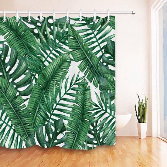 Douchegordijn Botanisch Tropisch Met Ophang Ringen Polyester