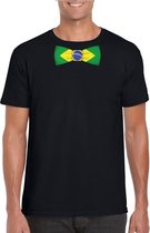 Zwart t-shirt met Brazilie vlag strikje heren XL