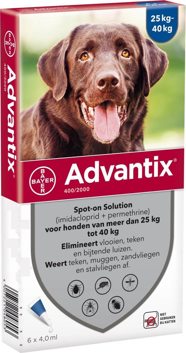 Bayer Advantix Vlooien & Teken Pipetten - Hond 25 Tot 40 kg - 6 stuks - Advantix