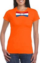 Oranje t-shirt met Hollandse vlag strikje dames -  Oranje Koningsdag/ Holland supporter kleding M