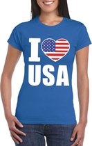 Blauw I love USA - Amerika supporter shirt dames - Amerikaans t-shirt dames S