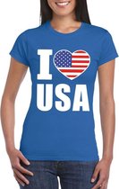 Blauw I love USA - Amerika fan shirt dames S