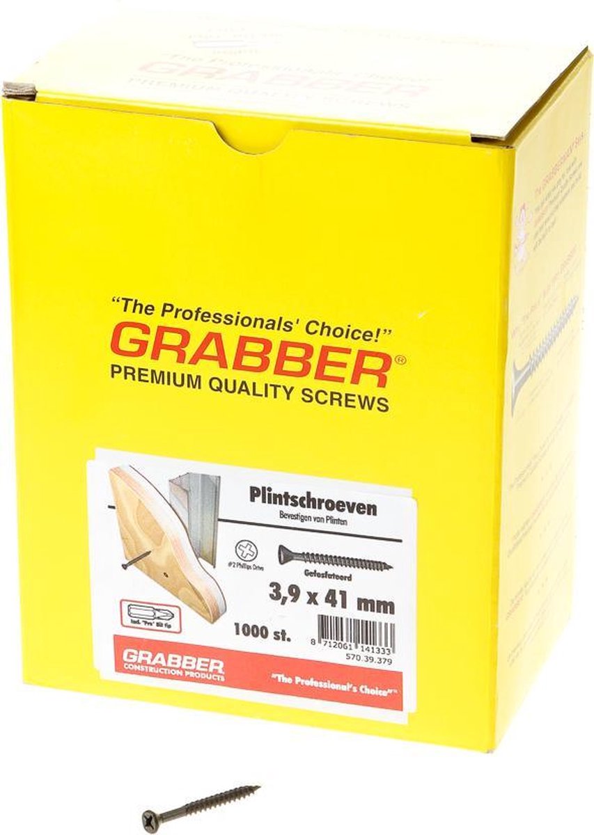 Grabber plintschroef 3.9x41 trimhead gefosf (Prijs per 1.000 stuks)