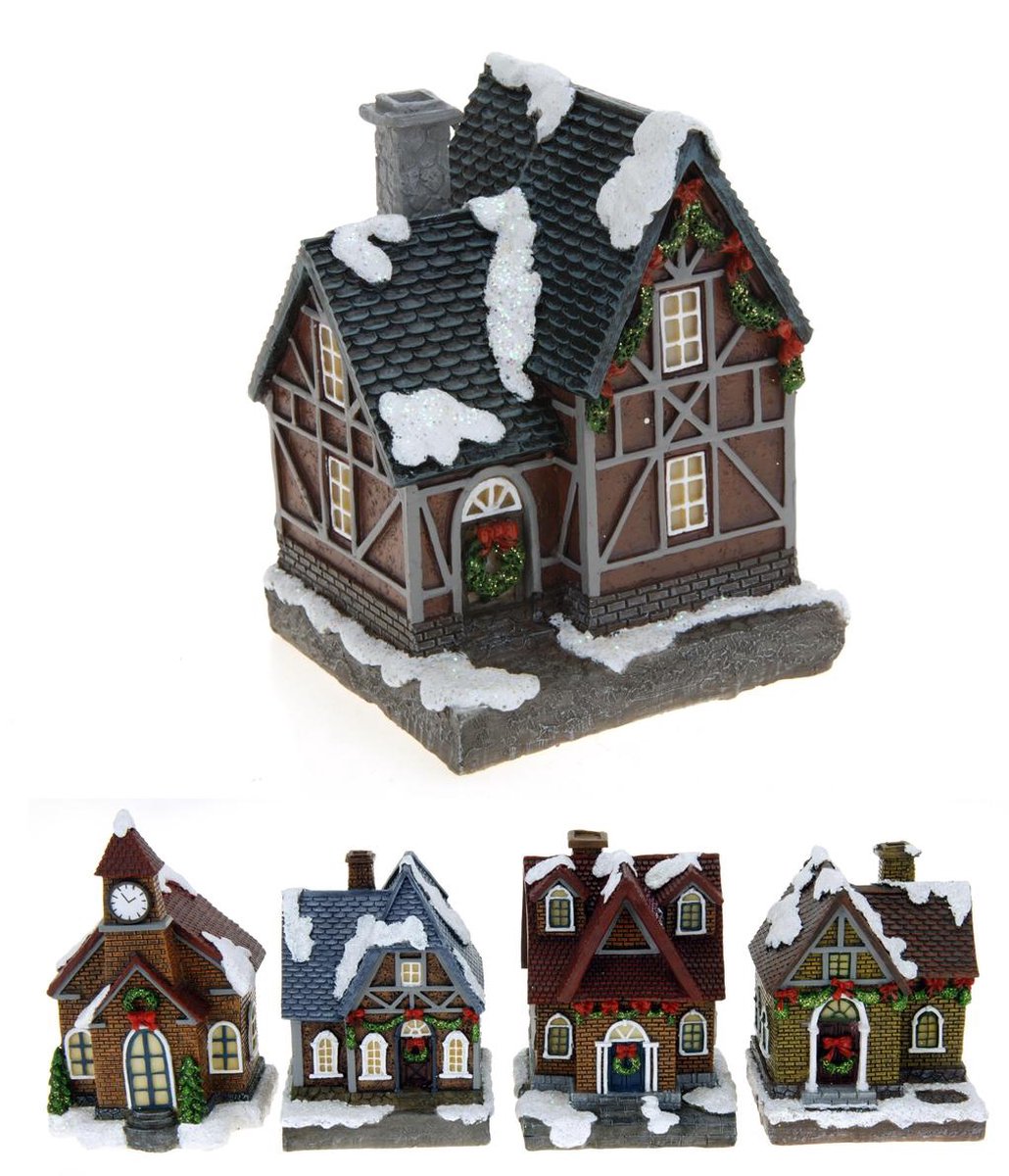 Kersthuisjebestellen - Kerstdorp - Kersthuisjes - Met Wit Led Verlichting - Set van 5 stuks – foto 5