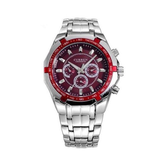 bol.com | Curren 'Military' Red Heren Horloge Rood/Zilver - Staal - mm
