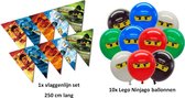 Lego Ninjago Vlaggenlijn & Ballonnen set| Vlaggenlijn 250 cm lang | 10 + 1 stuks latex ballonnen set