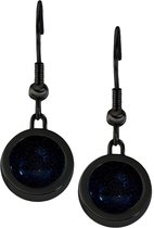 Quiges RVS Schroefsysteem Oorhangers Oorbellen Zwart met Verwisselbare Donkerblauwe Zandsteen Mini Munt Set - ECOS284