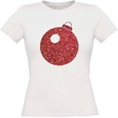 Kerstbal glitter rood T-shirt maat M Dames wit