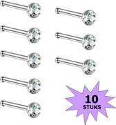 Fako Bijoux® - Neuspiercing - Stud - Staafje Kristal 3mm - Wit - 10 Stuks