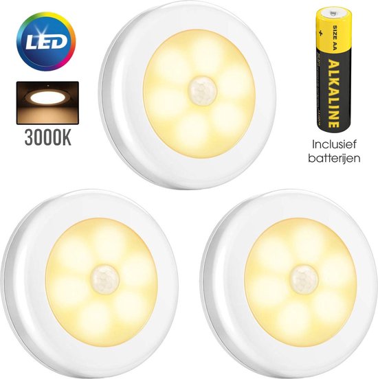 Draadloze LED Lamp Bewegingssensor - Nachtlampje warm wit - 3 Pack - Verlichting... | bol.com