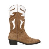 Manfield - Dames - Beige western boots met witte details - Maat 39