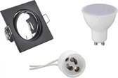 LED Spot Set - Trion - GU10 Fitting - Inbouw Vierkant - Mat Zwart - 4W - Helder/Koud Wit 6400K - Kantelbaar 80mm - BSE