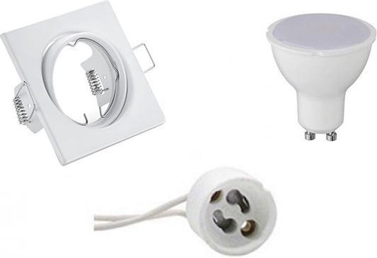 GU10 Inbouwspot Set - Mat Wit - Inbouw Vierkant - Kantelbaar - Trion - 4W - Warm Wit 3000K - 80mm