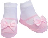 Festive roze sokjes voor baby meisje 0-12 maanden. Satijnen strikjes-Anti slip zooltjes-Kraamcadeau-Baby shower