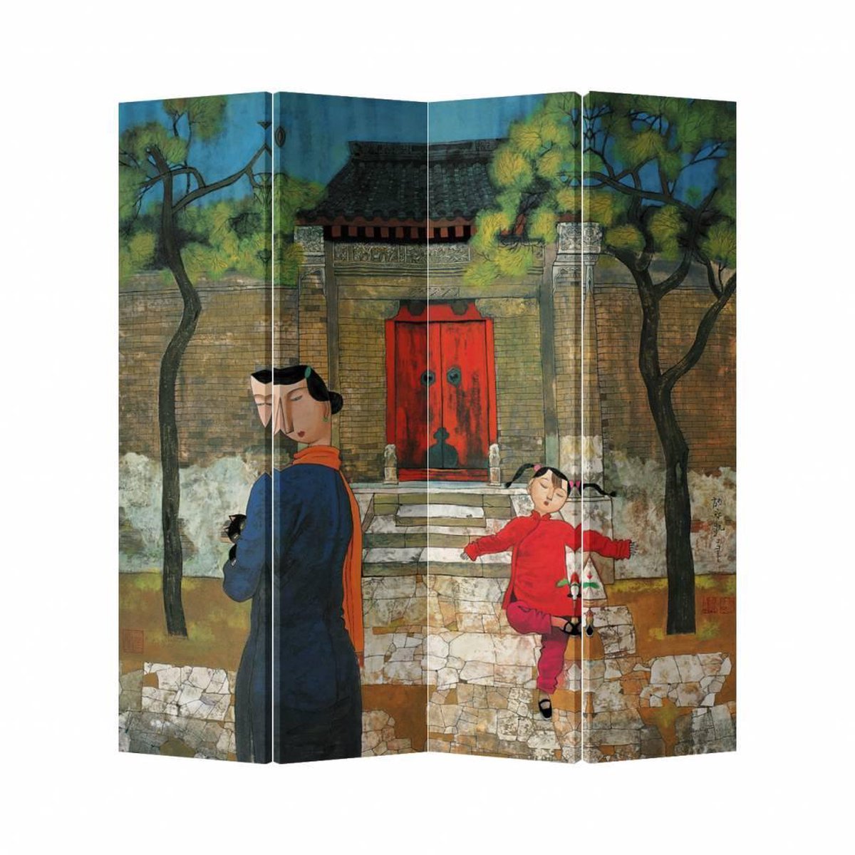 Fine Asianliving Chinees Kamerscherm Oosters Scheidingswand B160xH180cm 4 Panelen Kind