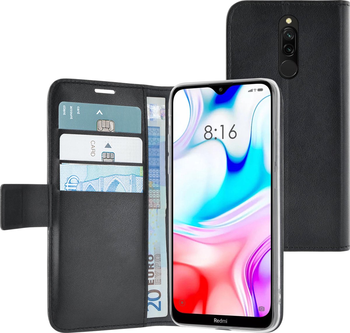 Azuri walletcase - magnetic closure & 3 cardslots - zwart - Xiaomi Redmi 8