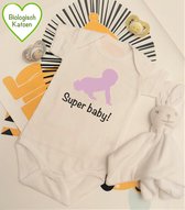 Rompercity - Design Romper Super Baby - Roze / Biologisch Katoen / Geboorte Cadeau / Maat 50-56