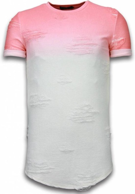 Flare Effect T-shirt - Long Fit Shirt Dual Colored - Roze