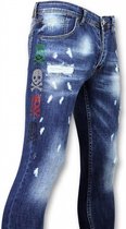 Skinny Heren Jeans - Jeans Kopen Heren - 3 Color Skull 1428 - Blauw
