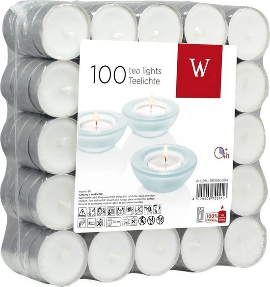 100 bougies chauffe-plat sans parfum blanc Durée de combustion 4 heures 