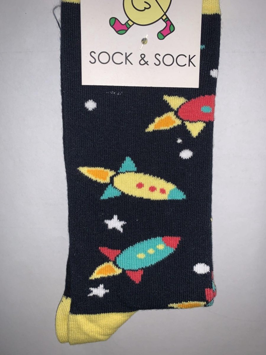 Moonshot sok | Ruimte sok | space sok | sterren sok | raket sok | Multi-color | Onesize fits all | Herensokken en damessokken | Leuke, grappig sokken | Funny socks that make you happy | Sock & Sock
