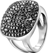 Lucardi Dames Ring vierkant breed hematite - Ring - Cadeau - Staal - Zilverkleurig