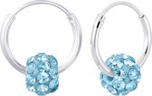 Joy|S - Zilveren Bal kristal oorringen blauw