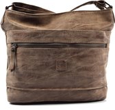 Bicky Bernard Omhang Schoudertas Taupe Ritsvakjes Trendy Tas - Bruin