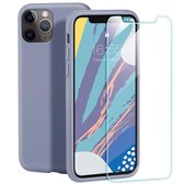 HB Hoesje Geschikt voor Apple iPhone 11 Pro - Siliconen Back Cover & Glazen Screenprotector - Paars