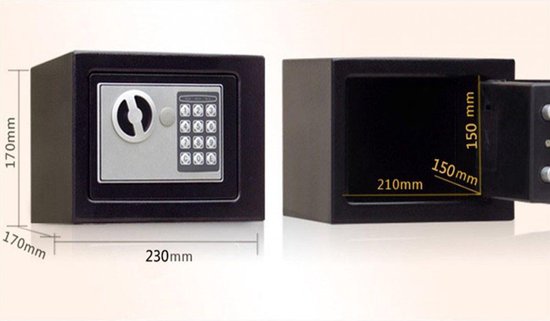 Elektronische Kluis digitaal met Cijferslot - Incl 2 Noodsleutels en Bevestigingsmateriaal- Kluisje - zwart - 230x170x170 - Merkloos