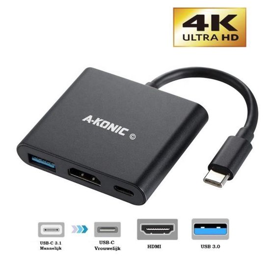 USB-C naar HDMI (4K), USB A en USB C Opladen | 3 in 1 Adapter | Type C To  HDMI, USB... | bol.com