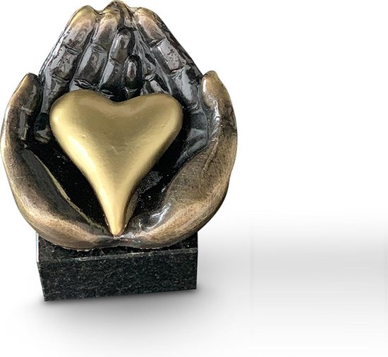 Mini urne cendres figurine coeur à la main - bronze