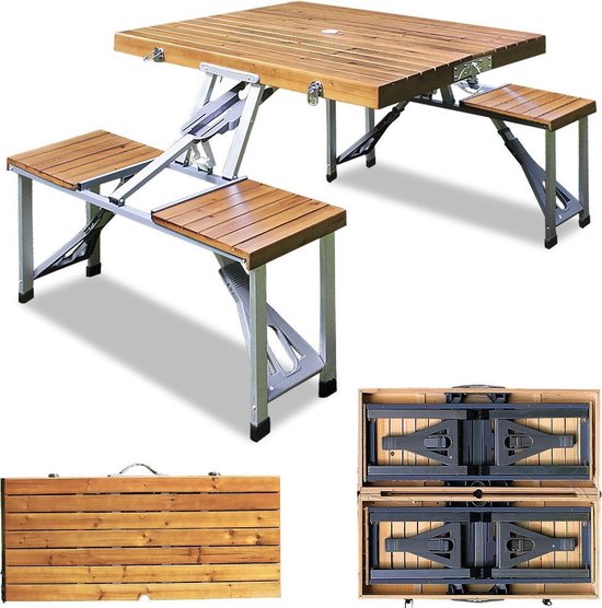 Table de camping, table de pique-nique, plateau en bois et siège | bol.com