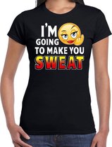 Funny emoticon t-shirt I am going to make you sweat zwart dames S