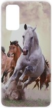 ADEL Siliconen Back Cover Softcase Hoesje Geschikt voor Samsung Galaxy S20 Ultra - Paarden Wit Bruin