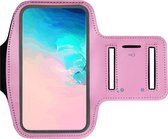 ADEL Sportarmband 5.5 Inch Microfiber Hoesje Geschikt voor Samsung Galaxy A8 (2018) Plus - Roze