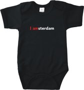 Rompertjes baby met tekst - I amsterdam - Romper zwart - Maat 74/80