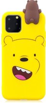 Speelse softcase met bruin beertje voor iPhone 11 Pro 5.8 inch - Geel