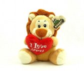 Pluche I Love You leeuwen knuffel - 14 cm - Leeuw wilde dieren knuffels - Speelgoed voor kinderen - Valentijn/Moederdag/Vaderdag kado