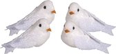 24x Witte decoratie duiven met glitters 5 cm - Vogel decoratie - Bruiloft en huwelijk versieringen