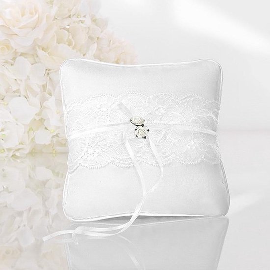 Bruiloft/Huwelijk kussen met witte roosjes bol.com