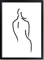 DesignClaud 'Vrouw' zwart wit poster Line Art A2 + fotolijst zwart (42x59,4cm)