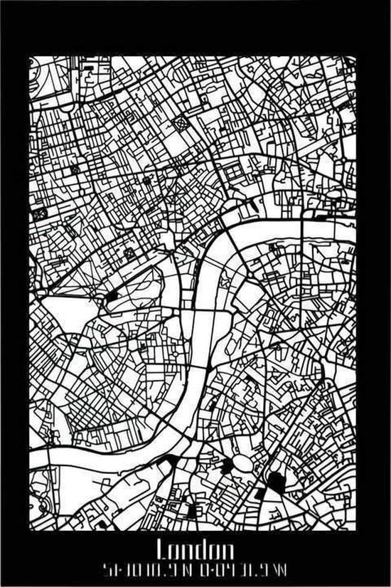 Plan de la ville de Londres Bois Zwart - 40x60 cm - Déco plan de la ville - Décoration murale
