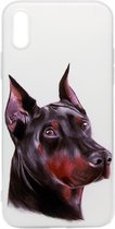 ADEL Siliconen Back Cover Softcase Hoesje Geschikt voor iPhone XS Max - Dobermann Pinscher Hond
