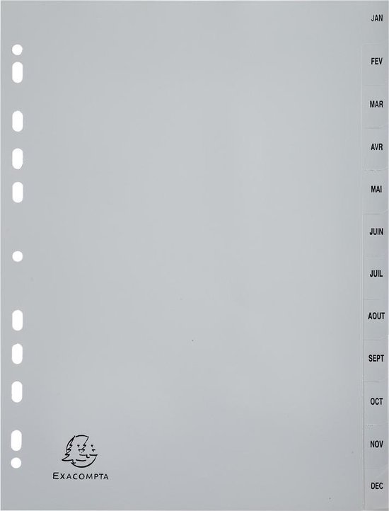 Exacompta - ref. 1720E - Grijze gerecycleerde polypropyleen tabbladen met 20 alfabetisch bedrukte tabs van A tot Z - Formaat A4 - Afmetingen: 22,5 x 29,7 cm - Blauer Engel gecertificeerd : Exacompta