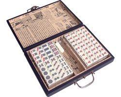 Mahjong spel - in zwarte luxe houten koffer S