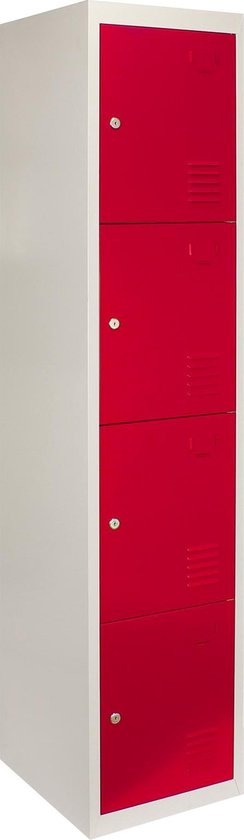 Lockerkast Metaal - Rood - Vierdeurs - 38cm(B)x45cm(D)x180cm(H) - Ventilatie - 2 GRATIS magneten - Kluis lockers