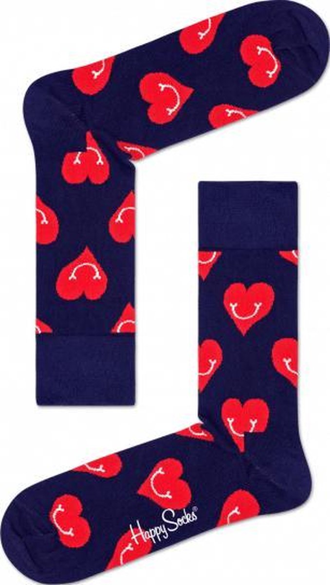 Happy Socks - Valentijn Smile Heart - Donkerblauw/Rood - Unisex -  Maat 41-46
