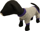Pyjama voor de hond grijs met een lila randje - M ( rug lengte 27 cm, borst omvang 38 cm, nek omvang 28 cm )